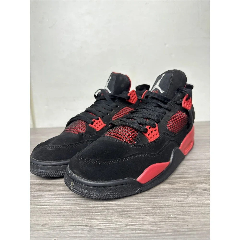 Jordan Air Jordan 4 Retro Mid Top Sneakers Black/White/Red 136013-088 SZ 10